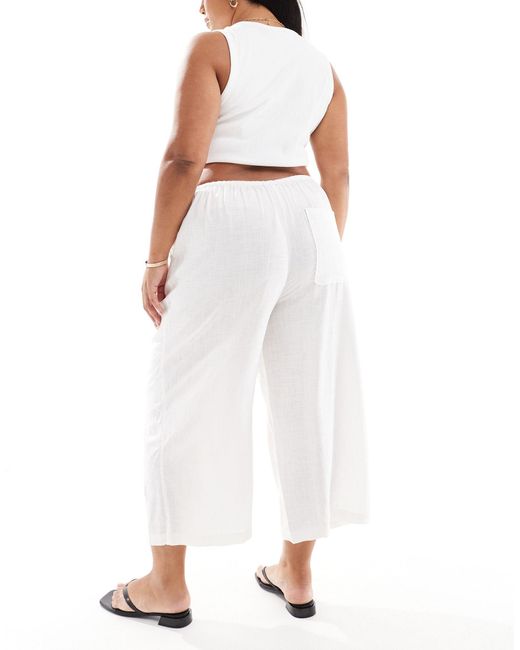 ASOS White Asos Design Curve Pull On Culotte With Linen