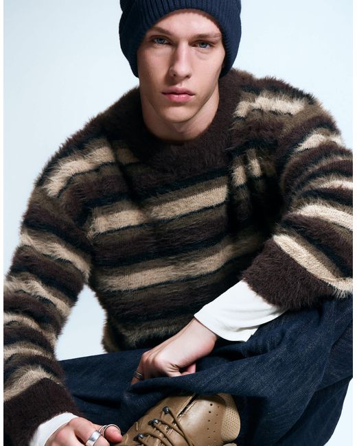 Pull oversize en maille duveteuse rayée - marron Weekday pour homme en coloris Multicolor