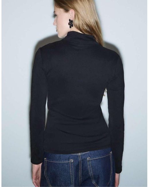Stradivarius Blue Basic High Neck T-shirt