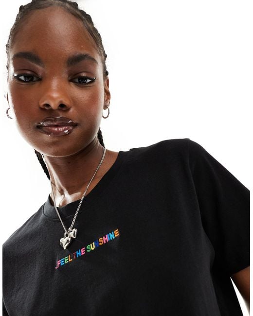 French Connection Black Sunshine Embroidered T-shirt
