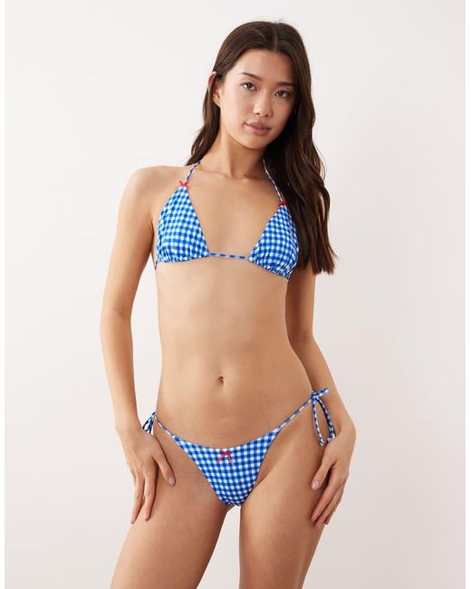 Free Society Blue Gingham Tie Side Bikini Bottom