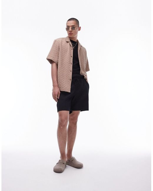 Topman Brown Short Sleeve Relaxed Textured Shirt for men