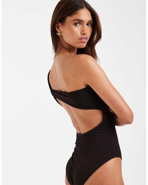 Vero Moda Black Crinkle One Shoulder Swimsuit