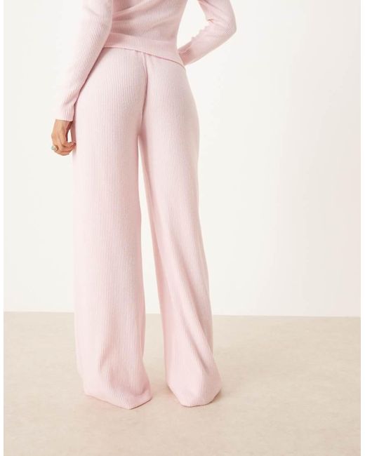 ASOS Pink Co-ord Brushed Rib Wide Leg Trouser