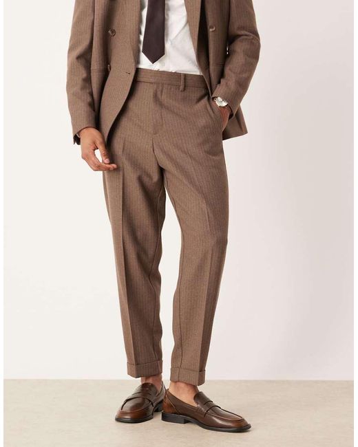 ASOS Natural Tapered Suit Trousers With Wool Pinstripe for men