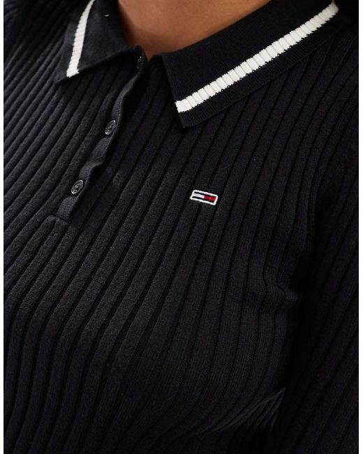 Top A Maniche Lunghe Con Collo Stile Polo di Tommy Hilfiger in Black
