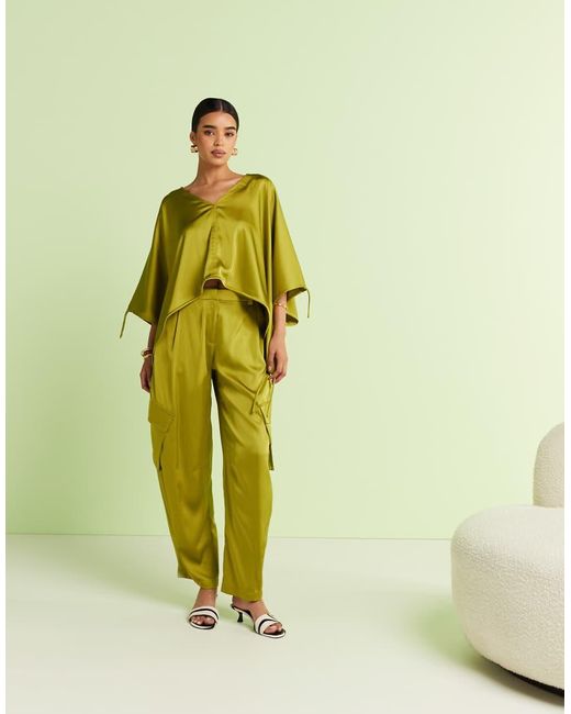 ASOS Green Satin Utility Barrel Trousers Co-ord