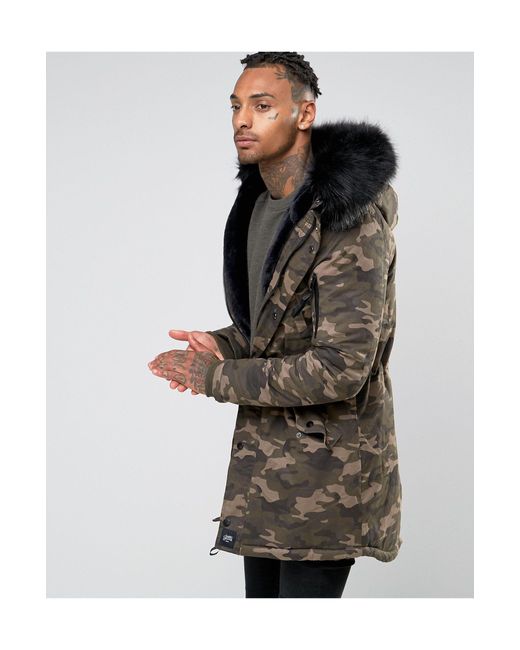 Sixth June Green Parka With Faux Fur Hood for men