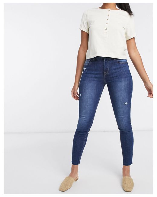 Bershka Denim Skinny Push Up Jean With Raw Hem in Blue | Lyst UK