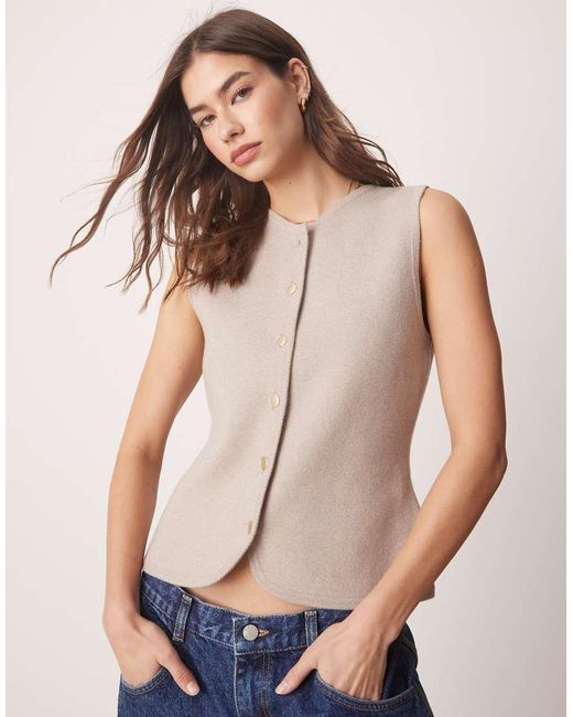 Abercrombie & Fitch Natural High Neck Button Through Knit Vest