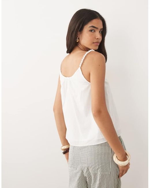 Mango White 100% Cotton Beaded Flowy Cami Top