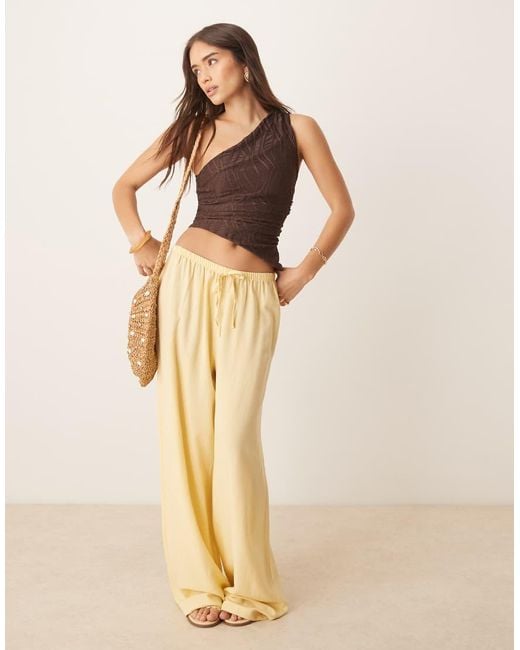 ASOS Brown Textured One Shoulder Top With Asymmetric Hem And Ruching Detail