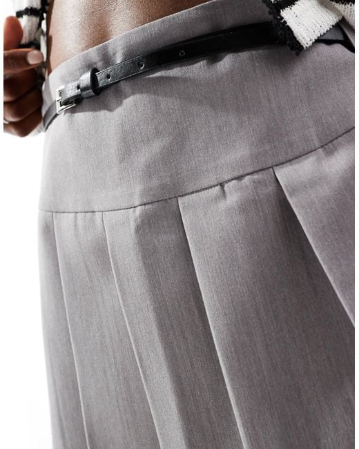 Miss Selfridge Gray Micro Belt Pleated Mini Skirt