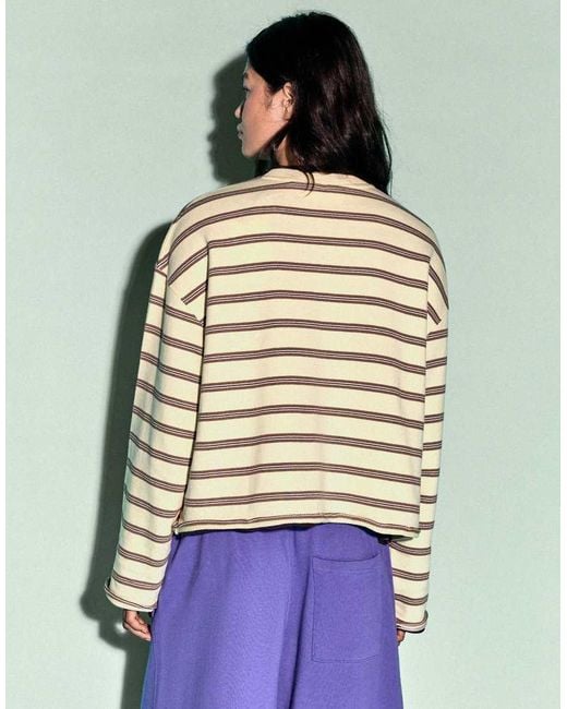 Bershka Yellow Striped Round Neck Sweatshirt