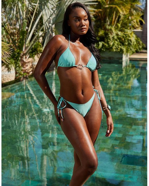 South Beach Green Triangle Bikini Top With Gold Ring Detail