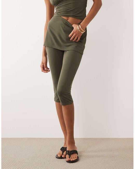 Missy Empire Natural Double Sculpted Slinky Fold Over Skirt Detail Cropped Pants