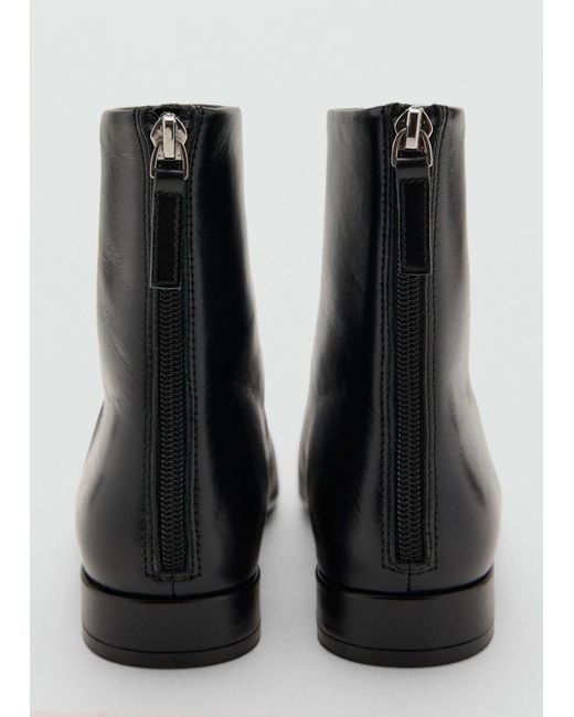 Mango Black Leather Round Toe Ankle Boot