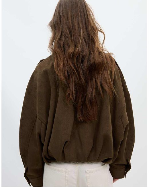 Stradivarius Brown Oversize Faux Suede Jacket