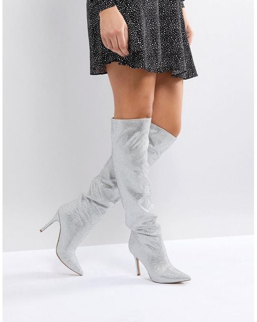 ALDO White Claira Crystal Slouch Boots