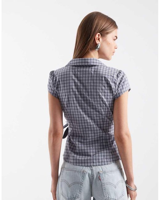 Hollister Blue Short Sleeve Bow Belt Shirt