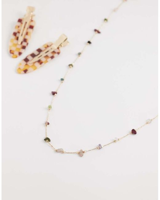 ASOS Metallic Asos Design Curve Short Necklace With Faux Stone Chipping Details