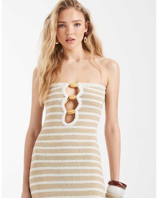 4th & Reckless Natural Knitted Bandeau Keyhole Bead Detail Maxi Dress