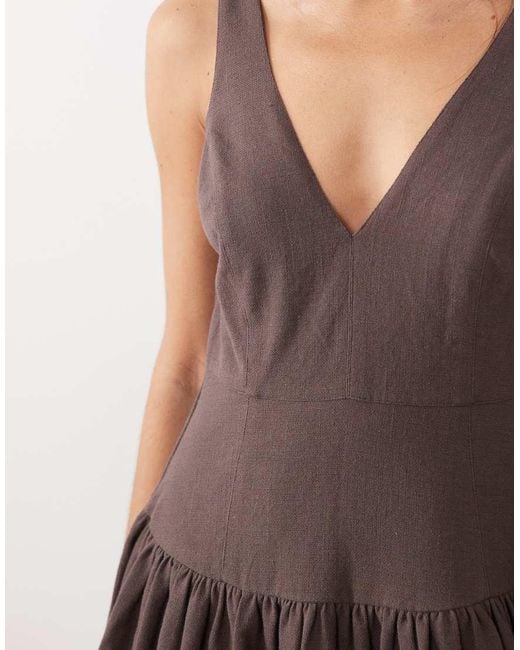 ASOS Brown Deep V Neck Dropped Waist Midi Sundress