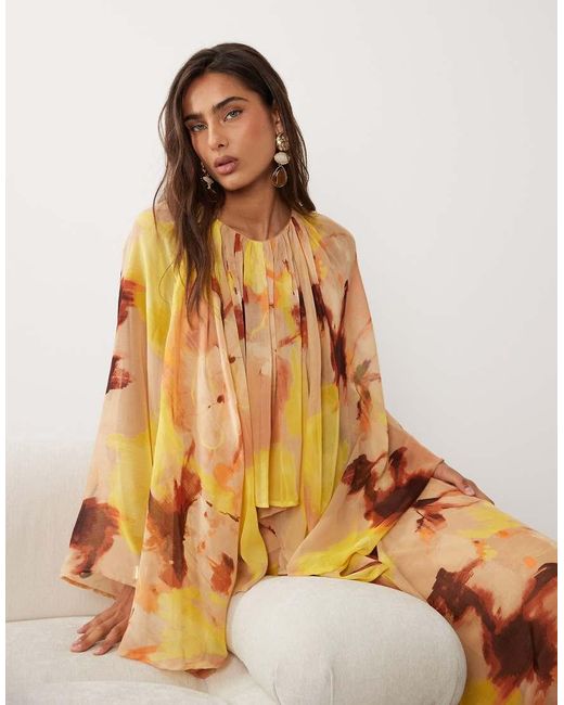ASOS Multicolor Trapeze Overlay Chiffon Maxi Dress With Ruffles
