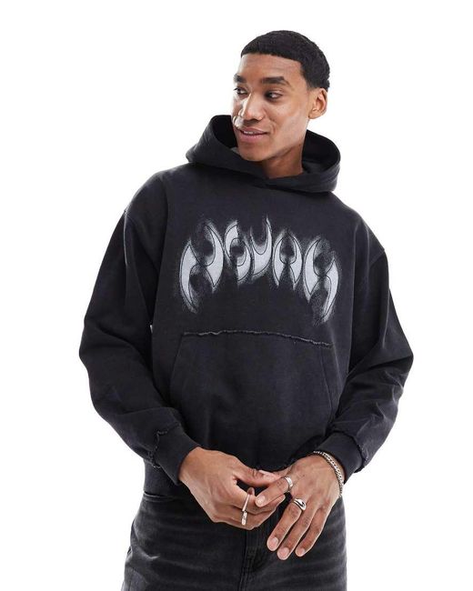 Pull&Bear Hoodie Met Print in het Black voor heren