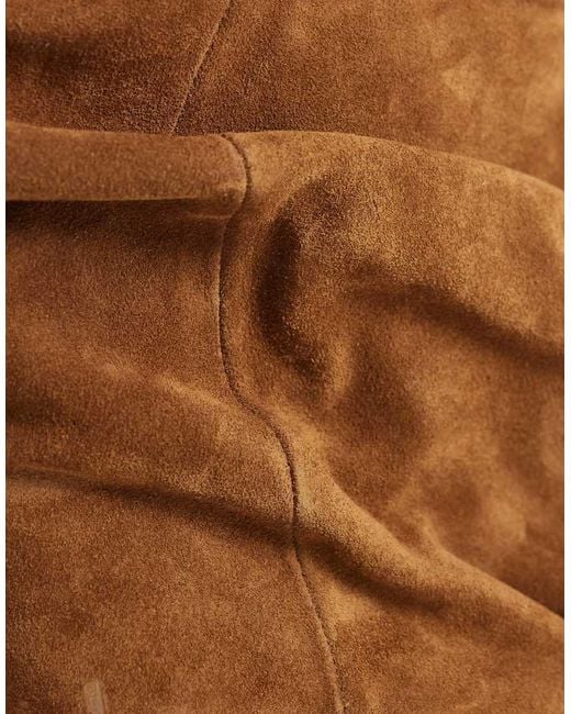 ASOS Brown Riven Premium Suede Wedge Slouch Boots