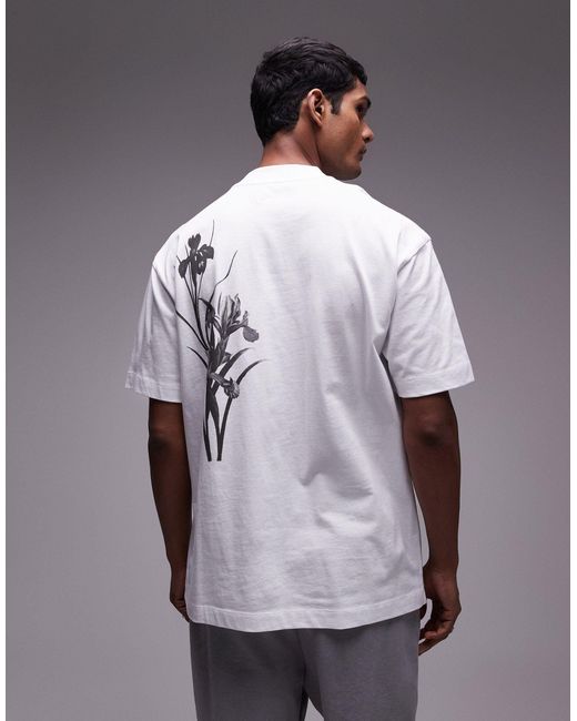 Camiseta blanca extragrande con estampado floral monocromático premium Topman de hombre de color Gray