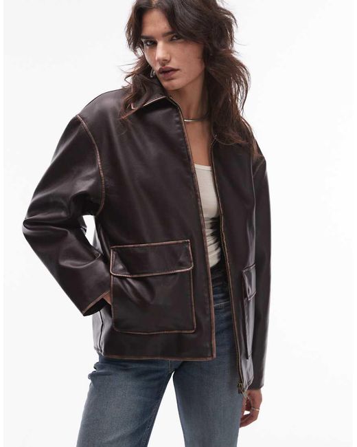 Mango Black Faux Leather Zip Front Jacket