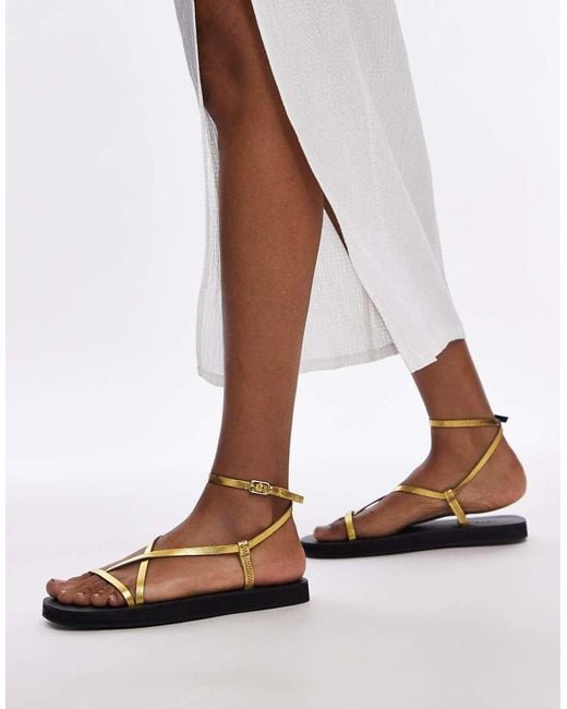 TOPSHOP Brown Jules Leather Minimal Strappy Flat Sandals