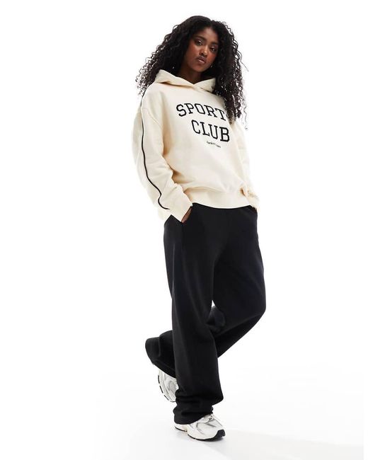 4th & Reckless White Sports Club Embroidered Logo Contrast Sleeve Hoodie