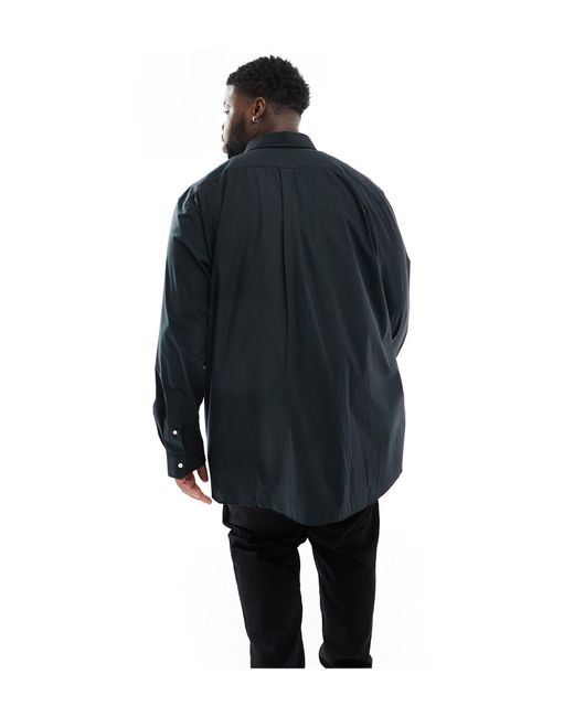 Polo Ralph Lauren Black Big & Tall Icon Logo Stretch Poplin Shirt Classic Oversized Fit for men