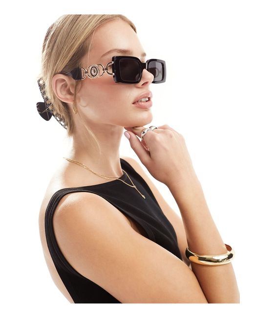Reclaimed (vintage) Black – rechteckige 90er sonnenbrille
