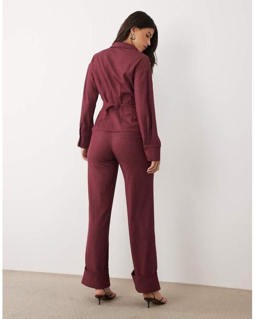 Kaiia Exclusive Tailored Stretch Woven Wide Leg Turn Up Detail Pants
