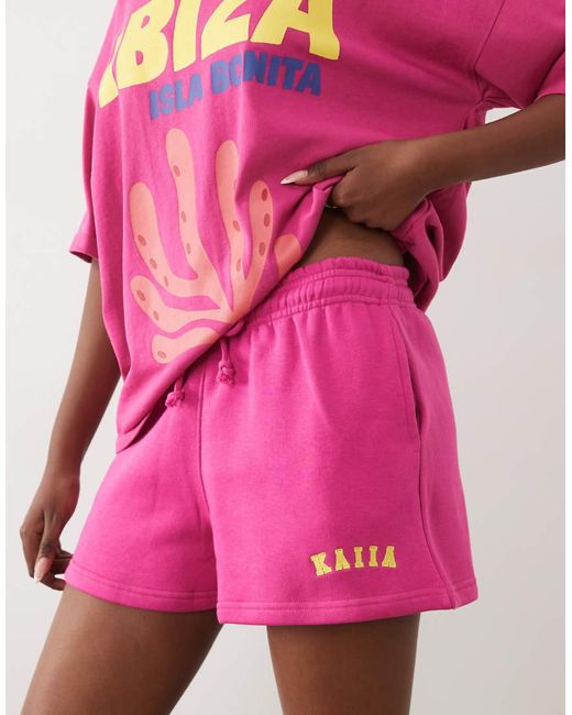 Kaiia Pink Cotton Rich Embroidered Logo Mini Sweat Shorts