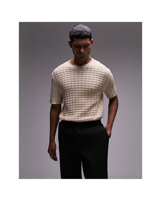 Topman Black Relaxed Textured Knit Short Sleeve T-shirt for men