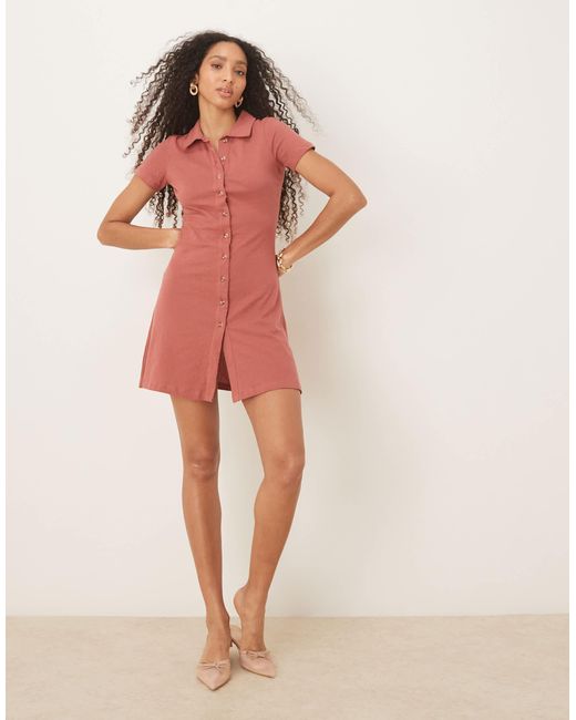 ASOS Collared Mini Column Tea Dress With Button Front And Cap Sleeve
