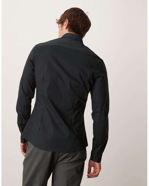 ASOS Black Formal Easy Iron Skinny Poplin Regular Shirt for men
