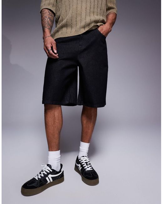 ASOS Black Longer Length Carpenter Denim Jort for men