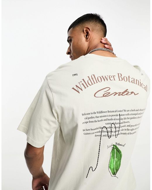 Pull&Bear White Botanical T-shirt for men