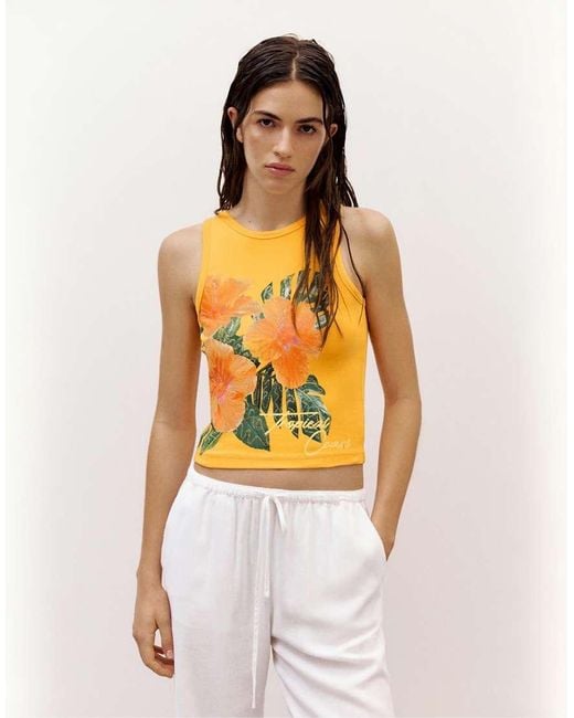 Pull&Bear Orange Floral Sequin Tank Top