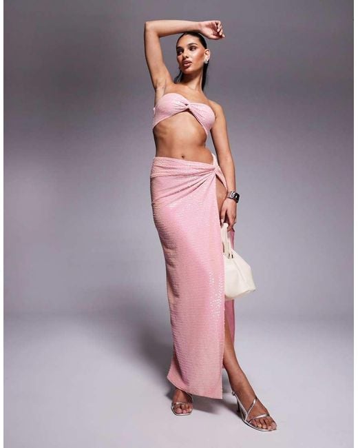 Missy Empire Purple Sequin Twist Front High Slit Maxi Skirt Co-Ord