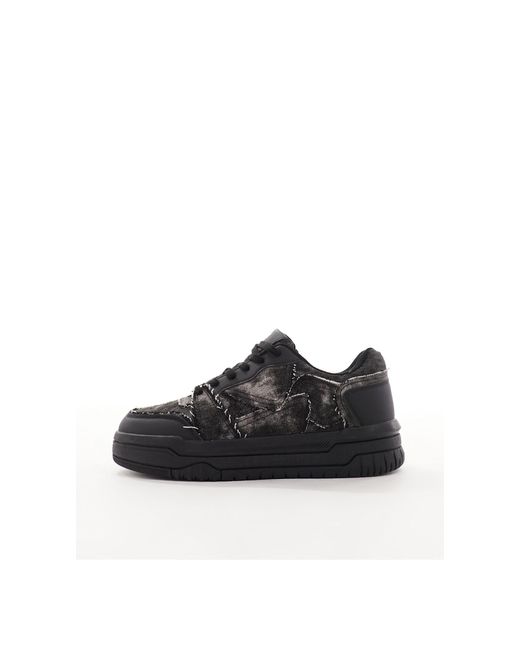 Bershka Black Denim Patchwork Trainer for men