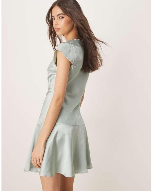 ASOS Natural Asos Design Tall Satin Flippy Mini Dress With Scallop Trim
