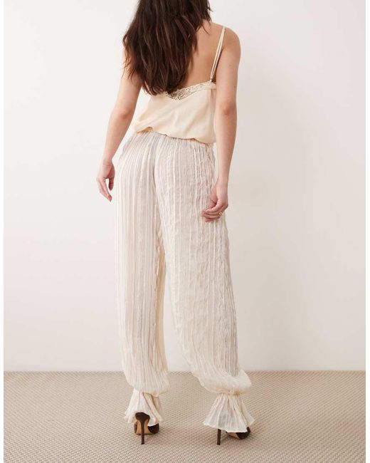 ASOS Natural Ruffle Boho Hareem Pants With Cuff Detail
