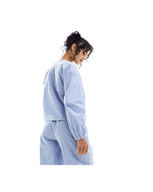 Top del pigiama oversize a quadretti con lacci di Luna in Blue
