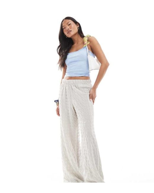 Only Petite White Seersucker Wide Leg Pants
